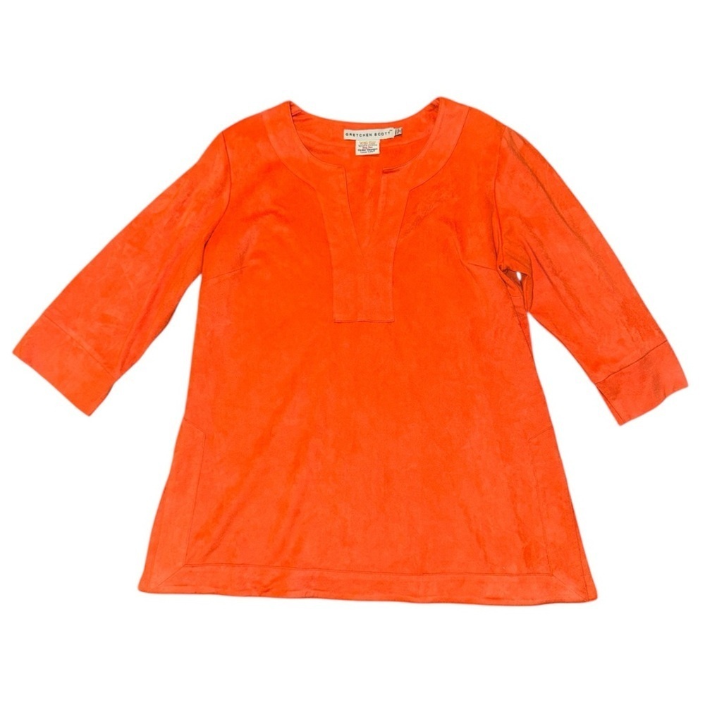 Gretchen Scott suede beach resortwear orange shift top women’s size XL